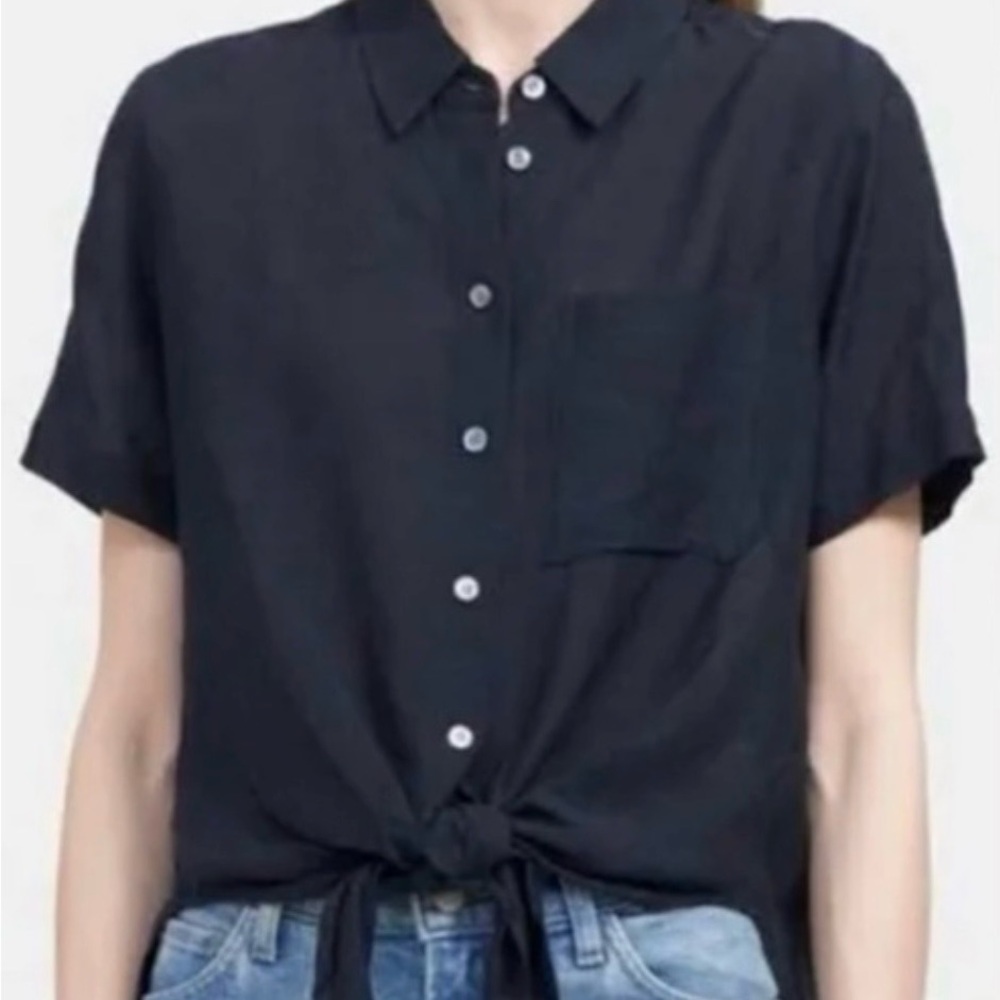 NWT Theory Navy Button Down Tie-Front Shirt